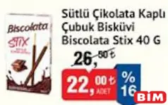 BİSCOLATA STİX SÜTLÜ ÇİKOLATA KAPLI ÇUBUK BİSKÜVİ 40 G